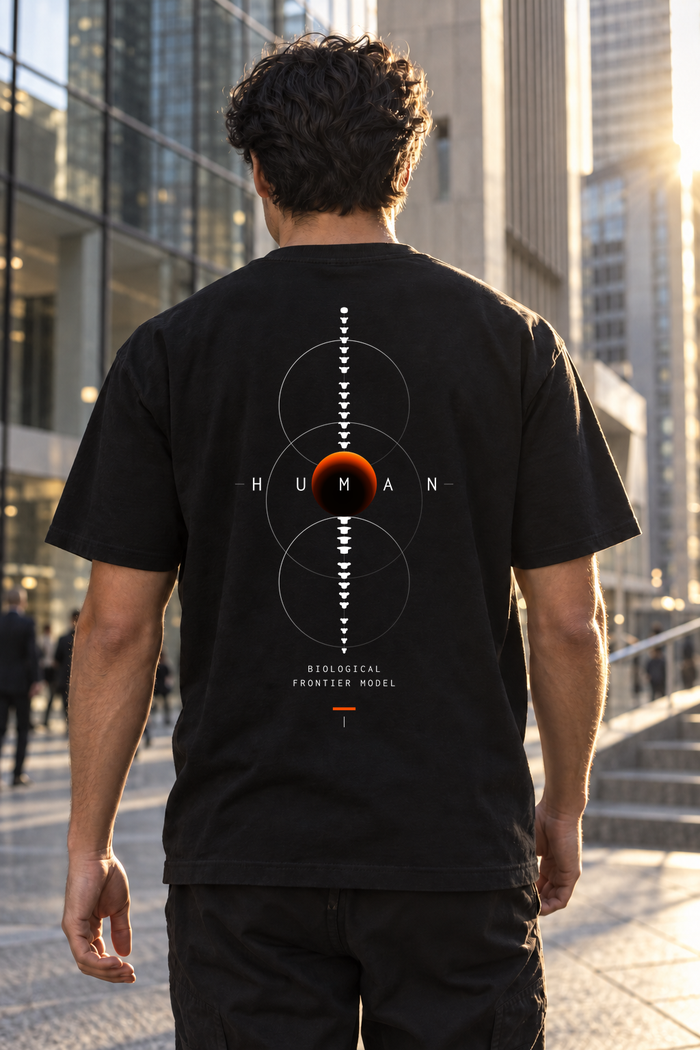 BFM ORIGIN CORE v7 — Bayside 5100 Black, back. AI-generated editorial image; not a photograph of the physical product.