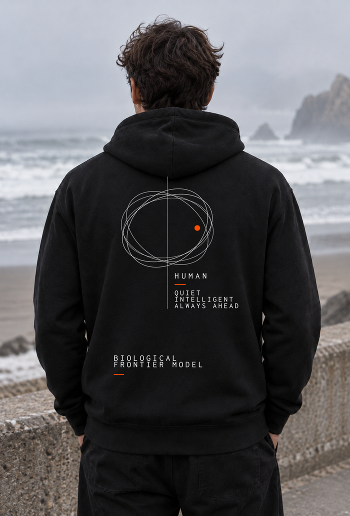 BFM ORIGIN LATENT v2 — Bayside BA960 Black, back. AI-generated editorial image; not a photograph of the physical product.