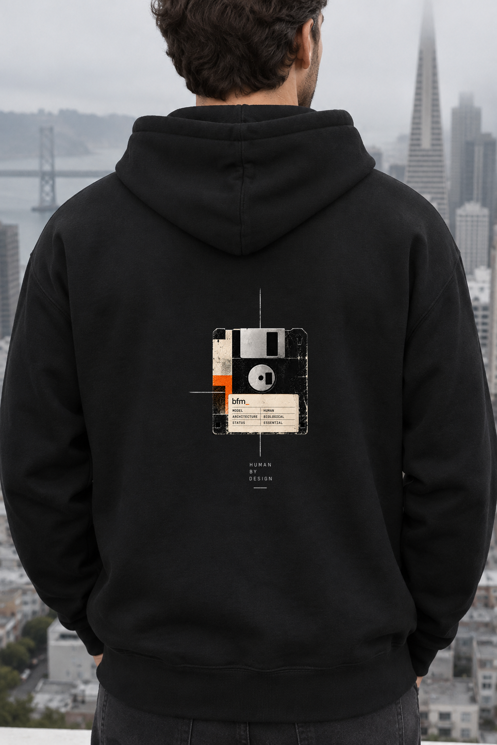 [art:ARCHIVE] BFM ARCHIVE — Bayside BA960 Black, back detail. AI-generated editorial image; not a photograph of the physical product.
