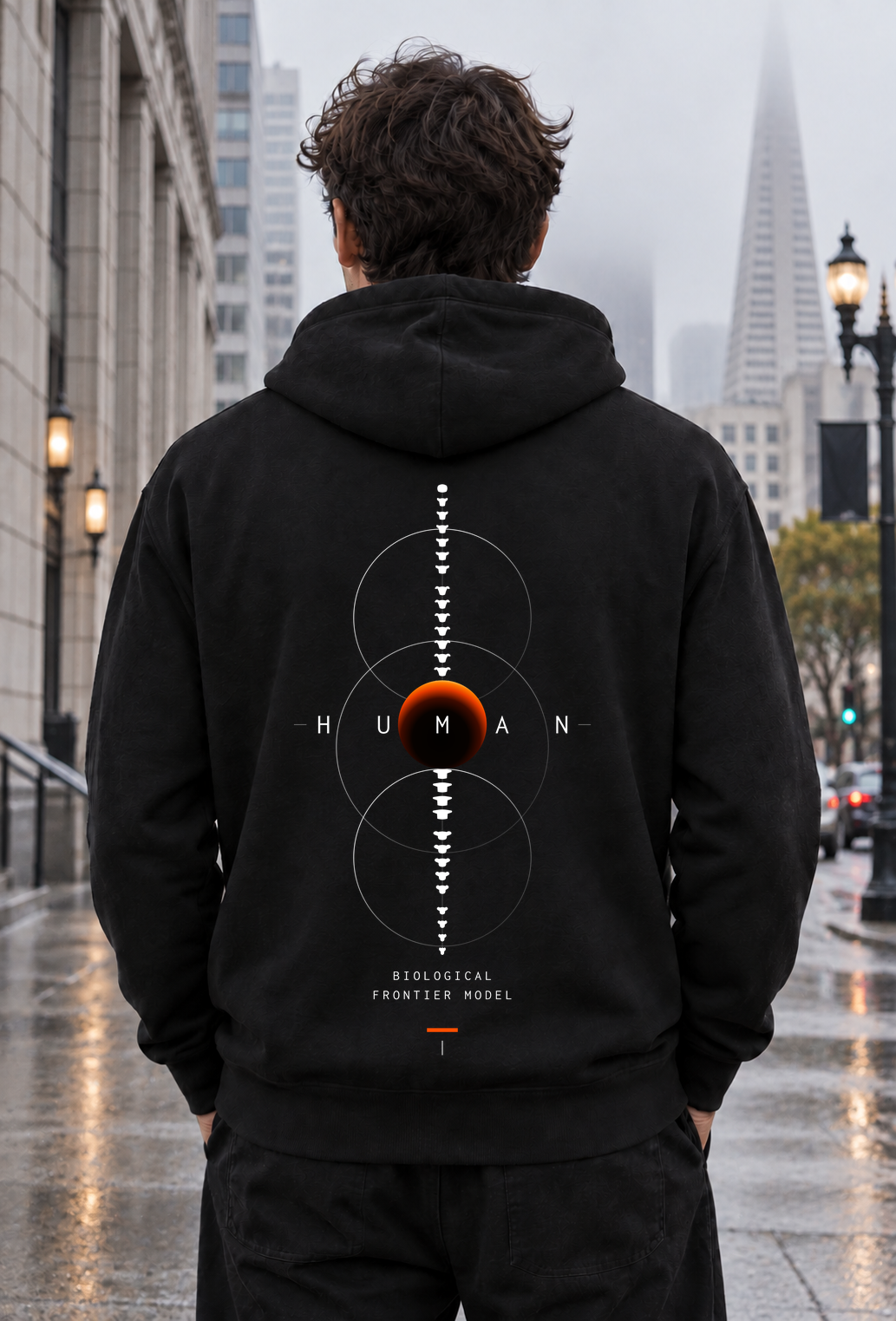 BFM ORIGIN CORE v7 — Bayside BA960 Black, back. AI-generated editorial image; not a photograph of the physical product.