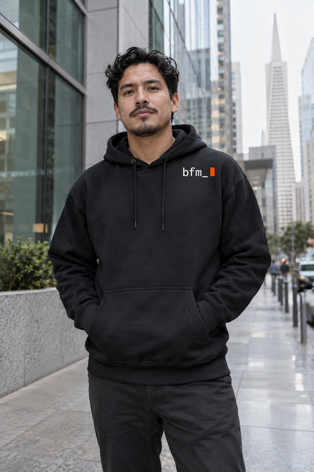 BFM ORIGIN CORE v7 — Bayside BA960 Black, front. AI-generated editorial image; not a photograph of the physical product.
