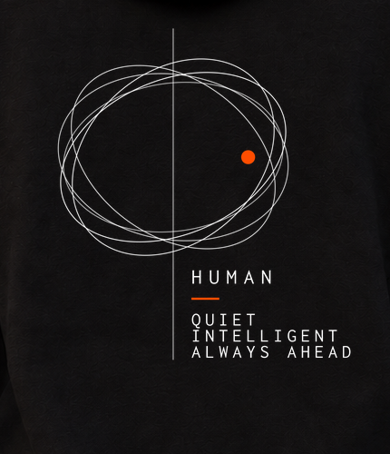BFM ORIGIN LATENT v2 — Bella Canvas 7519 Black, back detail. AI-generated editorial image; not a photograph of the physical product.